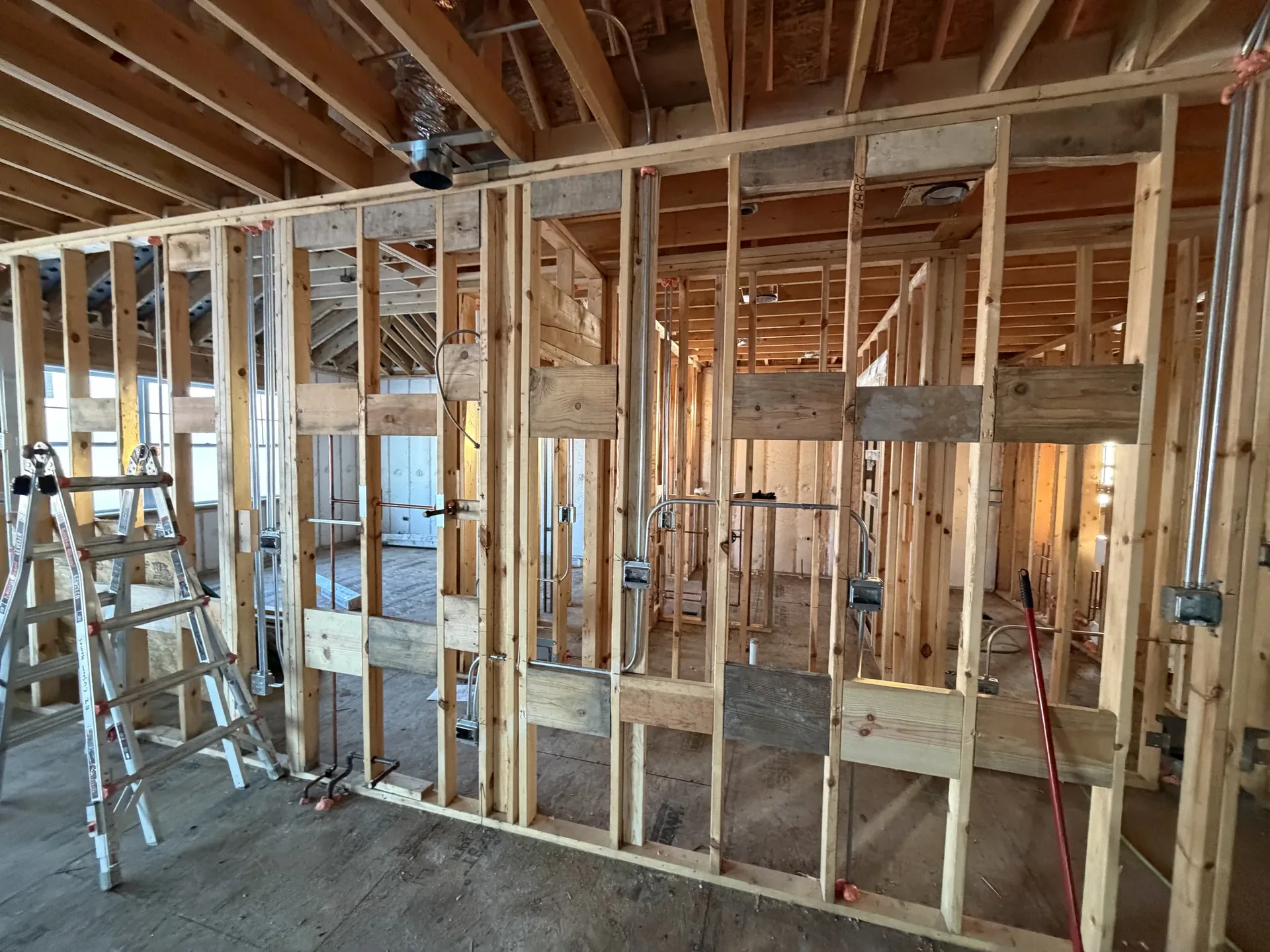 Wall blocking installed on a kitchen wall during framing