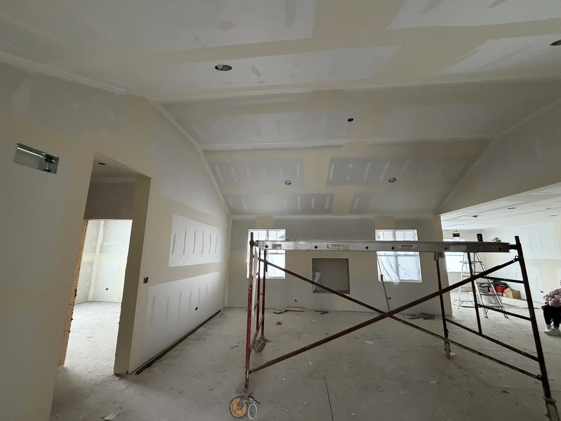 Drywall hung in a custom-built living room